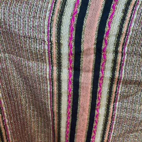 Pashmina Scarf Purple and Gold Geometric Pattern with Fringe - Picture 6 of 8